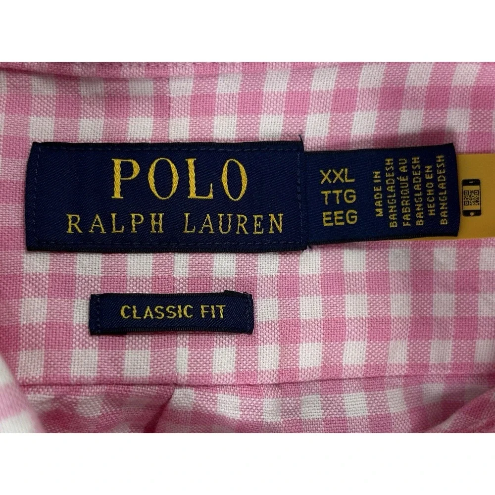Polo Ralph Lauren Oxford Shirt Men's 2XL Pink Gingham Check Classic Fit XXL